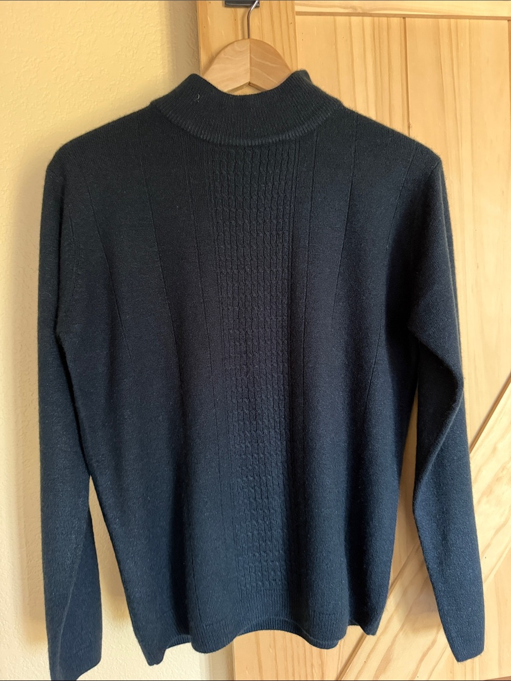 Casual Corner Men's Black Turtleneck Sweater with Center Rib Panel